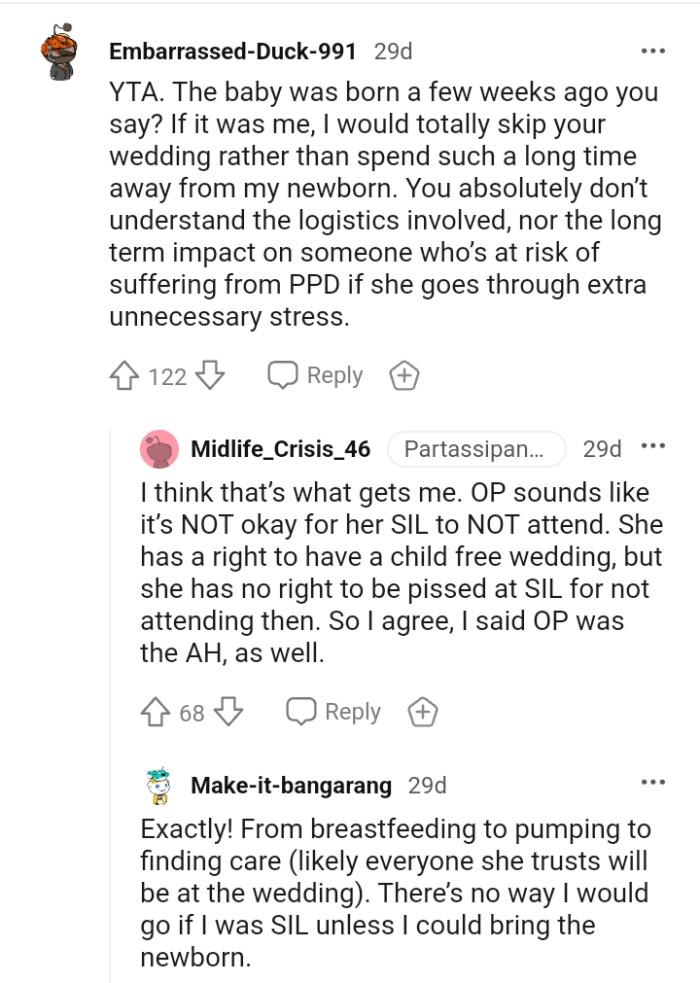 The OP has a right to a child-free wedding but she doesn't have a right to be angry at her SIL