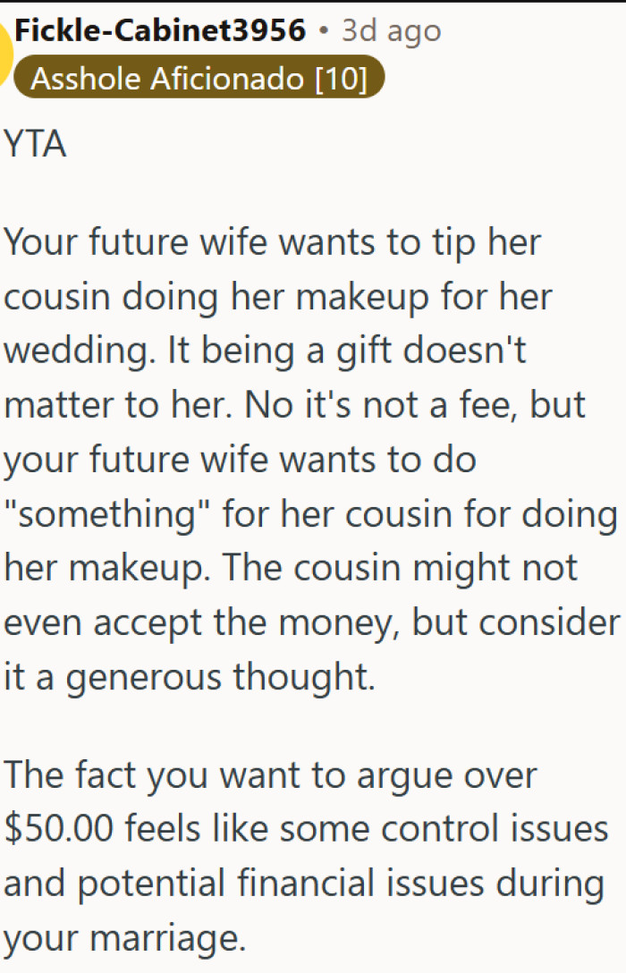 Arguing over a $50 wedding tip is a red flag, not a financial decision