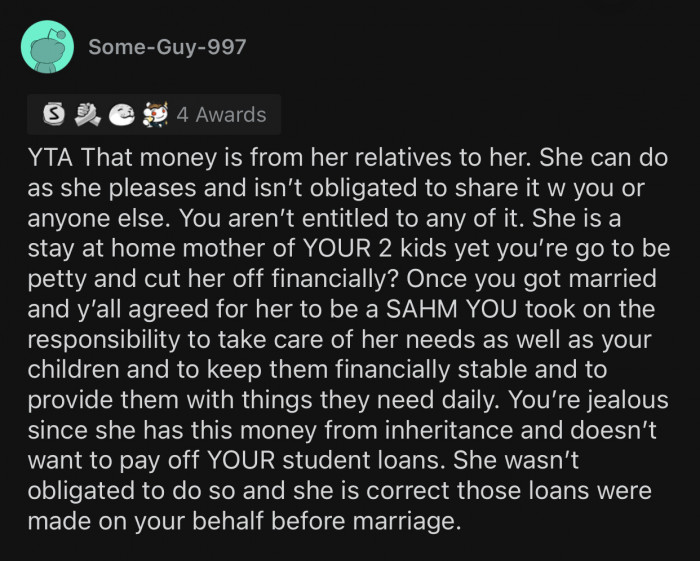 OP took on all those responsibilities when they got married.