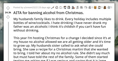 Woman Hosts Christmas Party But Bans Alcohol Because Her Father Was An Alcoholic - So Family Decides Not To Attend