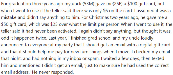 My uncle gave me used gift card