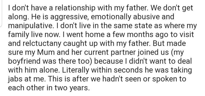 OP and Her Father Have a Rocky Relationship