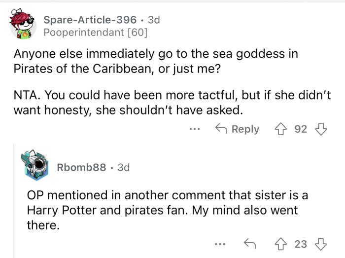 The sea goddess in Pirates of the Caribbean.