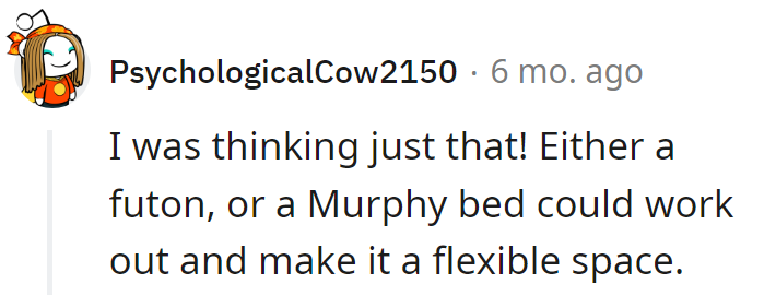 Thinking ahead! A futon or Murphy bed turns that room into a space ninja—flexible, functional, and ready for anything.