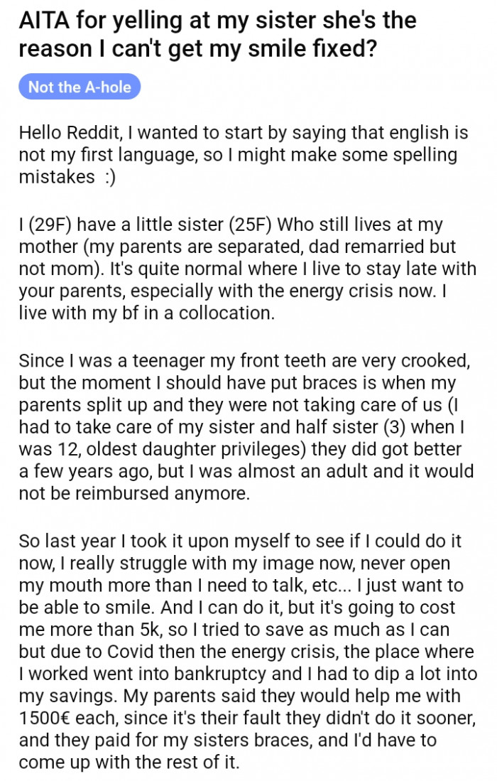 1. OP shared about the reason why she can't get her smile fixed.