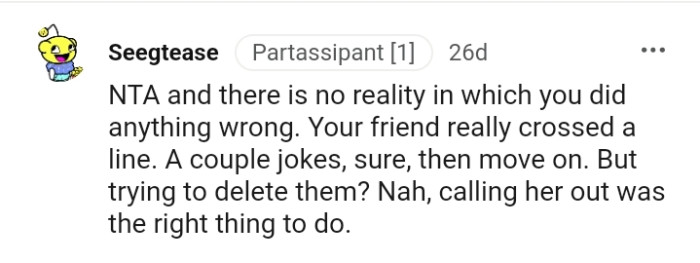 Calling her out was the right thing to do