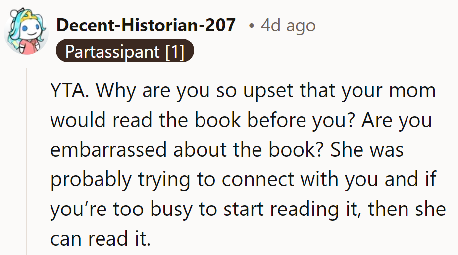 OP's AH radar's beeping! Mom's bonding, not offending. If OP's swamped, pass the book baton!