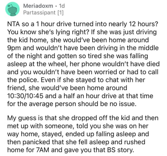 She probably ended up sleeping, but at someone else’s place