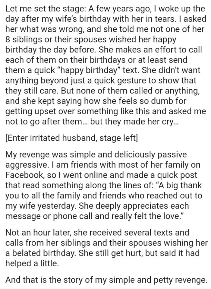 OP's wife didn’t want anything beyond just a quick gesture to show that they still care