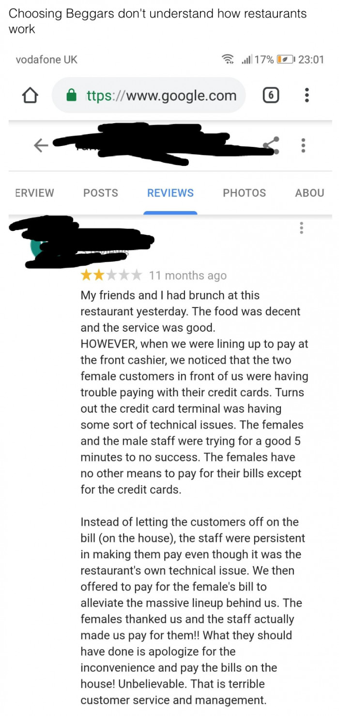 13. This customer offers to pay for the meal of the customers in front of them, only to be surprised that they indeed have to pay for those meals.