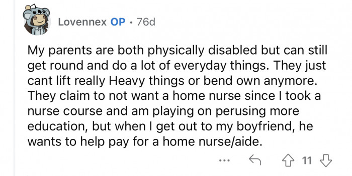 Op's boyfriend is willing to help financially.