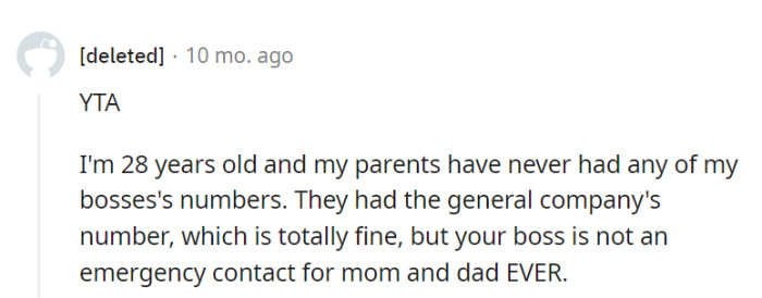 Parents don't need a hotline to the boss for their adult kids.