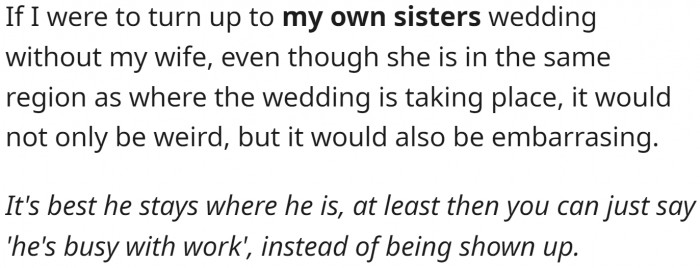 Showing up without her husband would be embarrassing