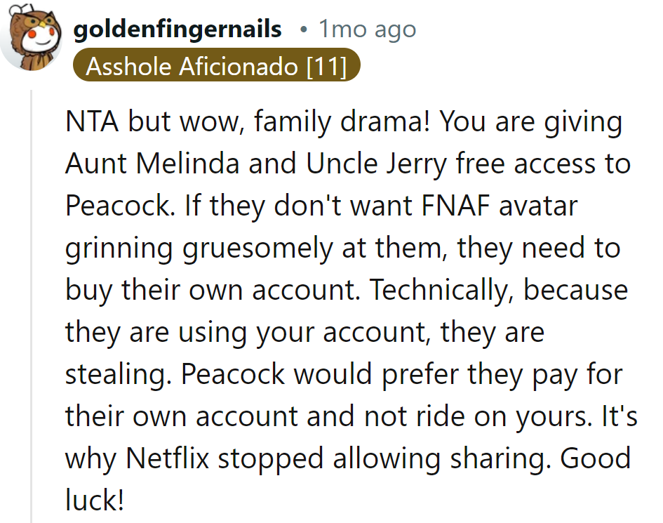 Sharing's passé; Peacock's not charity.