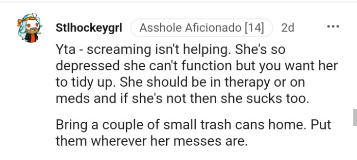 She should be in therapy or on meds