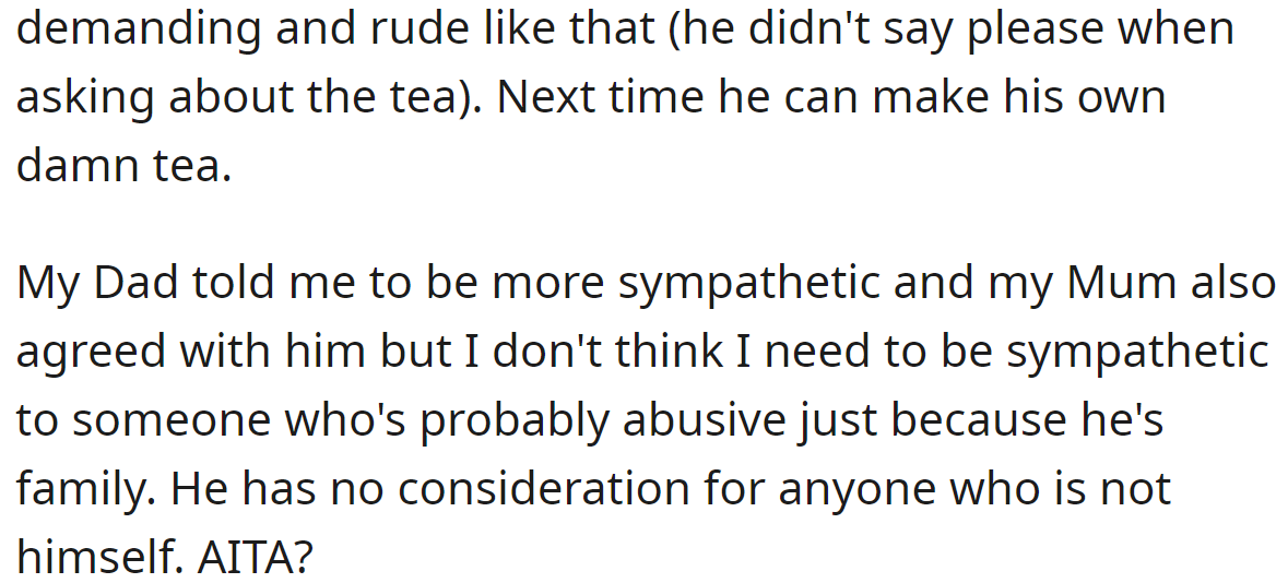 But the OP doesn't share her parents' perspective and asks for unbiased opinions: