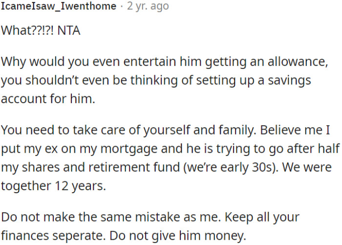 OP has to be careful about sharing finances and giving money to someone