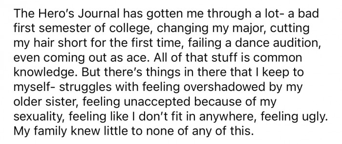 OP's family was completely oblivious to all the issues she was dealing with.