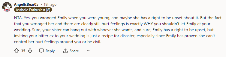 No ex on the wedding!