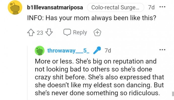 20. The OP's mom has never done something so ridiculous