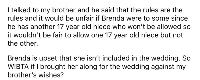 She ends with asking if she'll be in the wrong if she brings her kids.
