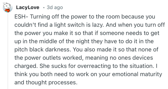 “I think you both need to work on your emotional maturity and thought processes.”