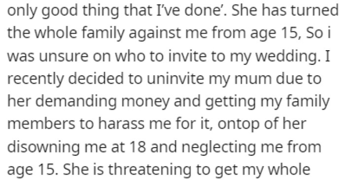 OP recently decided to uninvite her mom from the wedding