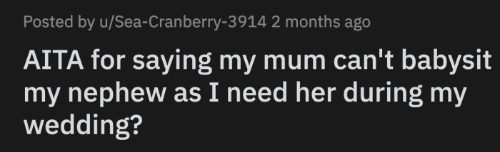 She said that if Sarah doesn't have a babysitter for her son, then she can look after him because there is no way that he would be allowed in the venue