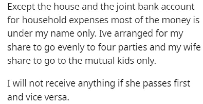 OP made arrangements for his share to be distributed evenly among all four of his kids