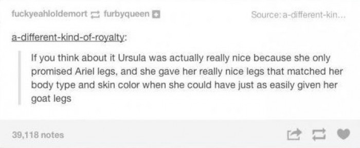 29. Ursula is a girl's girl. King Triton is the real enemy.