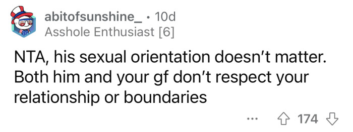 The GF didn't respect OP's boundaries.