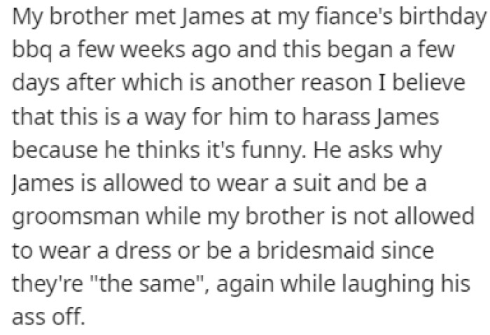 OP's brother met James recently, and since then, the brother has started saying he is non-binary
