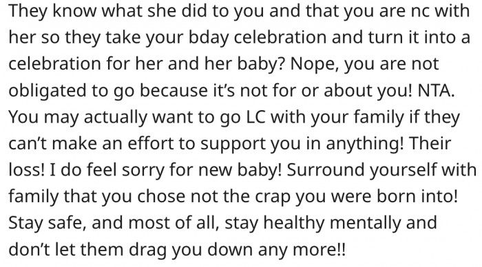 17. She should consider cutting off all her family if no one supports her.