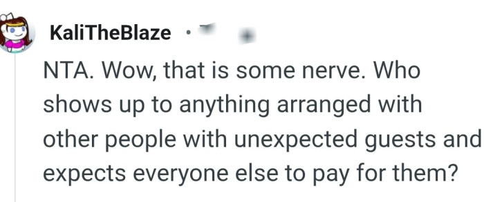 Who shows up to an arranged plan with extra guests?
