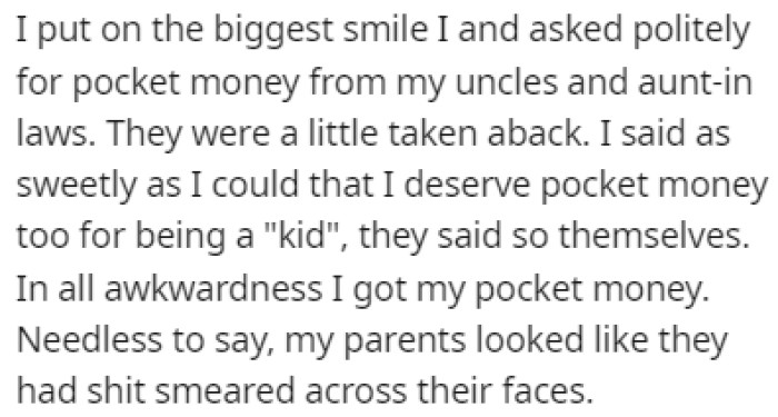 OP decided to ask them for pocket money since she was put in the kids' group