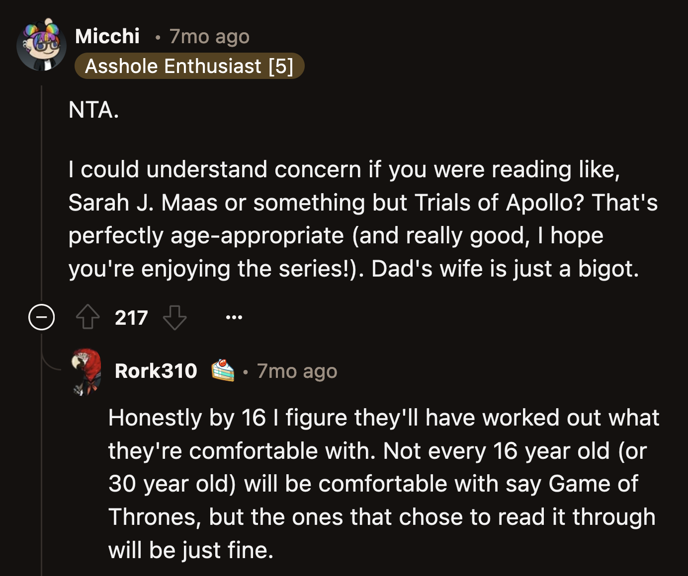 Besides, OP is old enough to decide which books he's comfortable reading. The book he was reading is in the YA category, making it a perfectly appropriate novel to peruse.