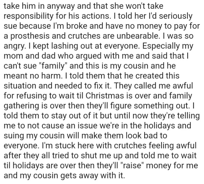 The OP is stuck here with crutches, feeling awful after they all tried to shut him up