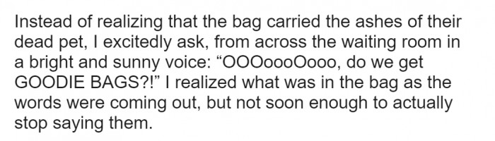 The fancy paper bag conatined the ashes of the couples pet, but OP's mind went straight to 