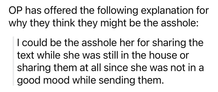 OP feels she might be the a-hole because of the reason below: