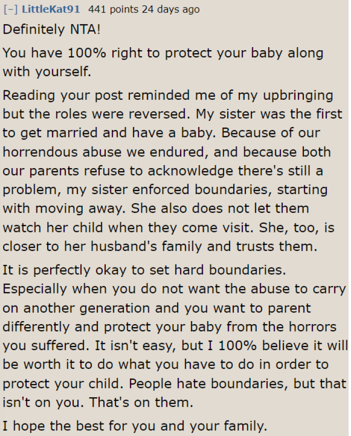 Boundaries need to be set. Otherwise, the OP's child might also go through the same emotional abuse as she did.