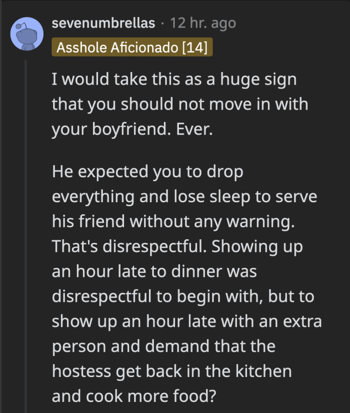 OP can reflect on her decision to move in with him by assessing this situation