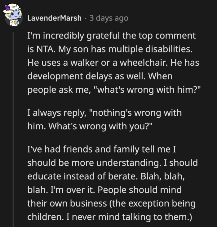 As a parent who has to deal with strangers like OP, this Redditor is over it