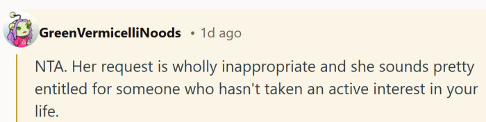 It reflects the uneasy gap between what was asked and how little the two of them are actually involved in each other’s lives.