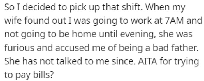 OP's wife was furious after finding out