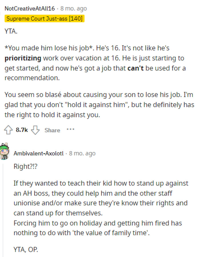 It's unfortunate because she actually had a lot of potential here with the situation, and she could've used it as a teaching opportunity for her son.