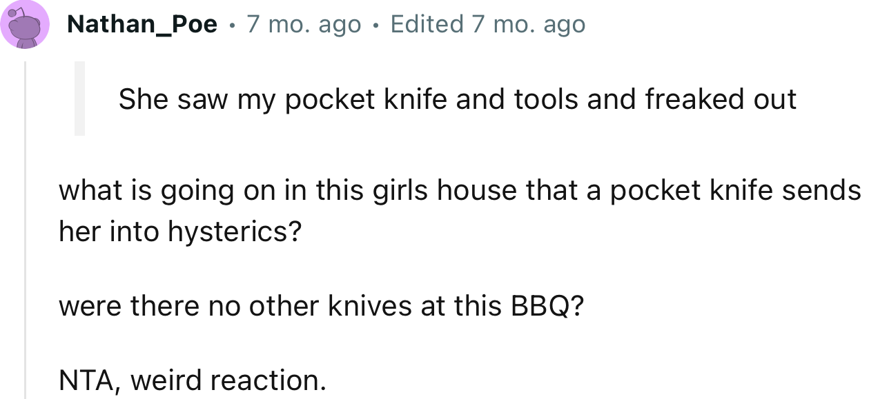 “What Is Going on in This Girl's House That a Pocket Knife Sends Her into Hysterics?”