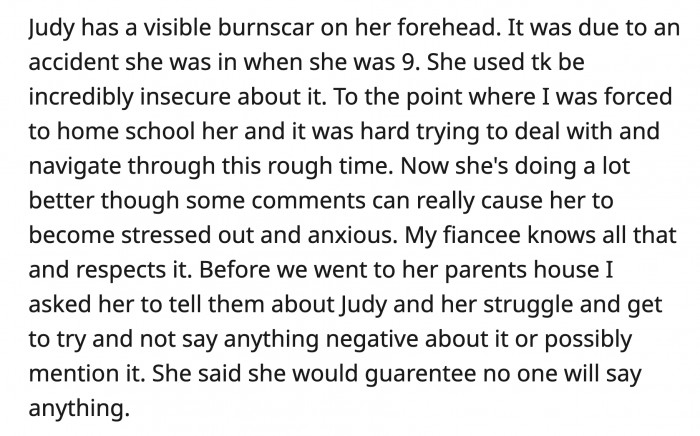 Judy has a very visible scar.