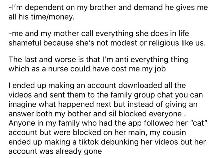 OP decided to download all those videos and exposed the SIL in the family group chat.