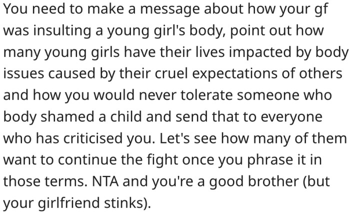 15. He should remind his friends how many girls' lives have been ruined due to body shaming.