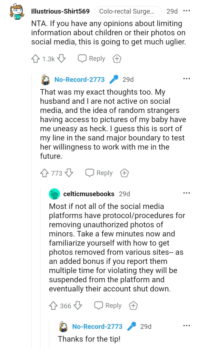 The OP and her husband are not active on social media